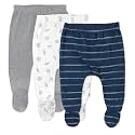HonestBaby Baby 3-Pack Footed Pants Roomy Fit Pull on Bottoms 100% Organic Cotton for Infant Baby Boys, Girls, Unisex