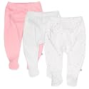 HonestBaby Baby 3-Pack Footed Pants Roomy Fit Pull on Bottoms 100% Organic Cotton for Infant Baby Boys, Girls, Unisex