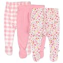 HonestBaby Baby 3-Pack Footed Pants Roomy Fit Pull on Bottoms 100% Organic Cotton for Infant Baby Boys, Girls, Unisex