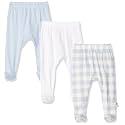 HonestBaby Baby 3-Pack Footed Pants Roomy Fit Pull on Bottoms 100% Organic Cotton for Infant Baby Boys, Girls, Unisex