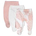 HonestBaby Baby 3-Pack Footed Pants Roomy Fit Pull on Bottoms 100% Organic Cotton for Infant Baby Boys, Girls, Unisex