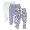 HonestBaby Baby 3-Pack Footed Pants Roomy Fit Pull on Bottoms 100% Organic Cotton for Infant Baby Boys, Girls, Unisex