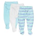 HonestBaby Baby 3-Pack Footed Pants Roomy Fit Pull on Bottoms 100% Organic Cotton for Infant Baby Boys, Girls, Unisex