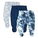 HonestBaby Baby 3-Pack Footed Pants Roomy Fit Pull on Bottoms 100% Organic Cotton for Infant Baby Boys, Girls, Unisex