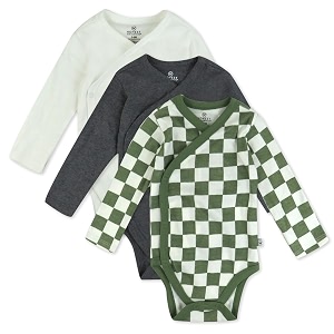 honestbaby baby 3-pack organic cotton long sleeve side-snap kimono bodysuits