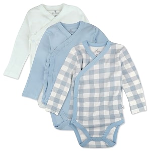 honestbaby baby 3-pack organic cotton long sleeve side-snap kimono bodysuits
