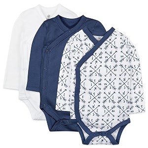honestbaby baby 3-pack organic cotton long sleeve side-snap kimono bodysuits