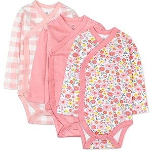 honestbaby baby 3-pack organic cotton long sleeve side-snap kimono bodysuits
