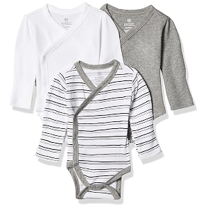 honestbaby baby 3-pack organic cotton long sleeve side-snap kimono bodysuits