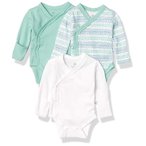 honestbaby baby 3-pack organic cotton long sleeve side-snap kimono bodysuits