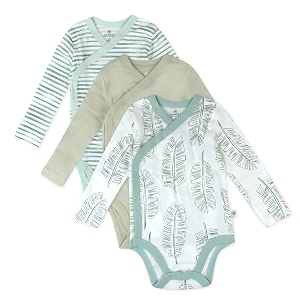 honestbaby baby 3-pack organic cotton long sleeve side-snap kimono bodysuits