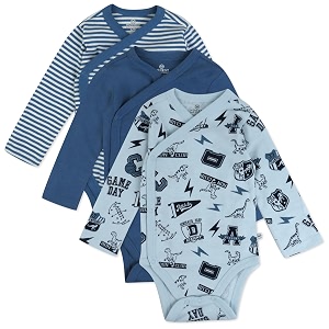 honestbaby baby 3-pack organic cotton long sleeve side-snap kimono bodysuits