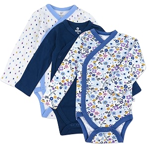 honestbaby baby 3-pack organic cotton long sleeve side-snap kimono bodysuits