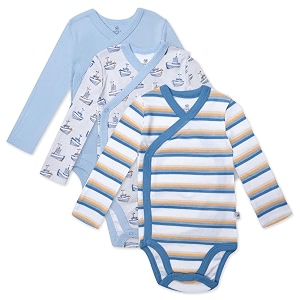 honestbaby baby 3-pack organic cotton long sleeve side-snap kimono bodysuits