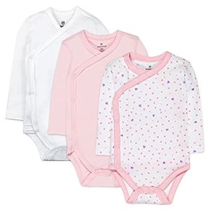 honestbaby baby 3-pack organic cotton long sleeve side-snap kimono bodysuits