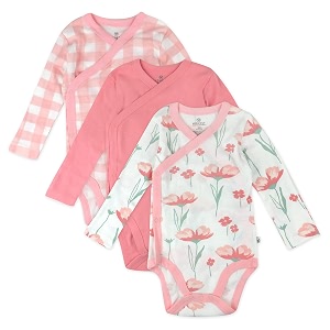 honestbaby baby 3-pack organic cotton long sleeve side-snap kimono bodysuits