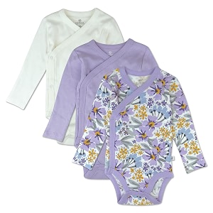 honestbaby baby 3-pack organic cotton long sleeve side-snap kimono bodysuits