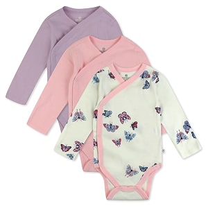 honestbaby baby 3-pack organic cotton long sleeve side-snap kimono bodysuits