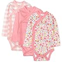 HonestBaby Baby 3-Pack Organic Cotton Long Sleeve Side-snap Kimono Bodysuits