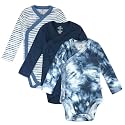 HonestBaby Baby 3-Pack Organic Cotton Long Sleeve Side-snap Kimono Bodysuits