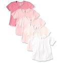 HonestBaby Baby-Girls 5-Pack Puff Sleeve T-Shirts 100% Organic Cotton Baby, Toddler, Little Kid, Girl