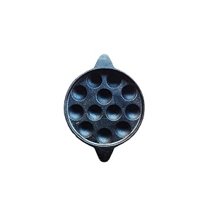 honesty k pre-seasoned cast iron 295cm appam patra paniyarakkal pan for appe gunta ponganalu paddu kuzhi and litti cast iron cookware gas amp induction compatible non-toxic 12 pit