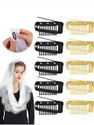 HONEY ACCESSORIES 10PCS Chunni Dupatta Clips with Safety Pin, 10-Teeth Strong Extension Clips Hair Clip (Black, Gold)