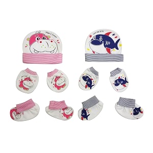 honey enterprise cotton caps mittens and booties combo for 0-12 months babypack of 2