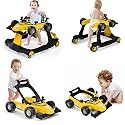 HONEY JOY 4-in-1 Baby Walker, Activity Push Walker w/3 Adjustable Heights, Smooth Wheels w/Adjustable Speed, Padded Seat, Music &amp; Light, Foldable Car Walker for Baby Boys Girls Age 6 Months+ (Yellow)
