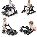HONEY JOY 4-in-1 Baby Walker, Activity Push Walker w/3 Adjustable Heights, Smooth Wheels w/Adjustable Speed, Padded Seat, Music &amp; Light, Foldable Car Walker for Baby Boys Girls Age 6 Months+ (Black)