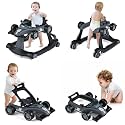 HONEY JOY 4-in-1 Baby Walker, Activity Push Walker w/3 Adjustable Heights, Smooth Wheels w/Adjustable Speed, Padded Seat, Music &amp; Light, Foldable Car Walker for Baby Boys Girls Age 6 Months+ (Gray)