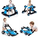 HONEY JOY 4-in-1 Baby Walker, Activity Push Walker w/3 Adjustable Heights, Smooth Wheels w/Adjustable Speed, Padded Seat, Music &amp; Light, Foldable Car Walker for Baby Boys Girls Age 6 Months+ (Blue)