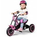 HONEY JOY Kids Motorcycle Pedal Car, Pedal Powered Toddler Tricycle with Easy-Grip Handles, Forward/Backward, Non-Slip Wheels, 3-Wheel Toddler Trike Ride On Toy, Gift for Boys & Girls (Pink)