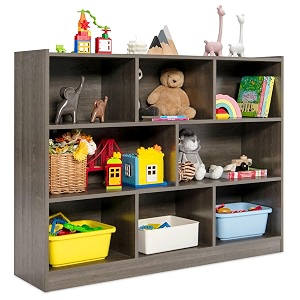 honey joy kids toy storage organizer 8-section storage daycare shelf for preschool children 3-tier open wooden display book shelf organizer for classroom playroom amp nursery kindergartendark gray