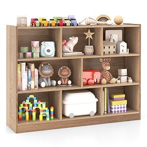 honey joy kids toy storage organizer 8-section storage daycare shelf for preschool children 3-tier open wooden display book shelf organizer for classroom playroom amp nursery kindergartennatural