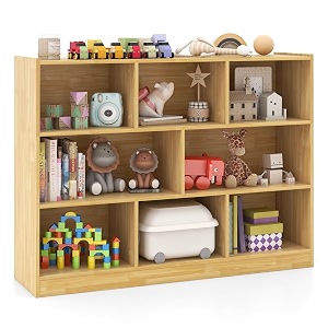 honey joy kids toy storage organizer 8-section storage daycare shelf for preschool children 3-tier open wooden display book shelf organizer for classroom playroom amp nursery kindergartenyellow