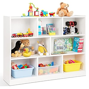 honey joy kids storage organizer 5-section wooden display shelf for classroom playroom nursery kindergarten