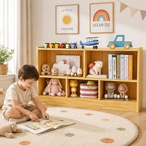 honey joy kids toy storage organizer 5-section storage daycare shelf for preschool children 2-tier open wooden display book shelf organizer for classroom playroom amp nursery kindergartenwood