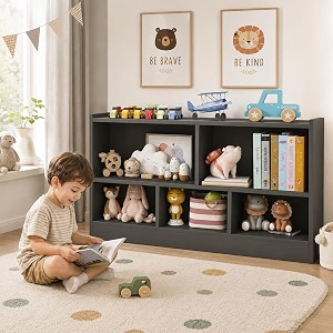 honey joy kids toy storage organizer 5-section storage daycare shelf for preschool children 2-tier open wooden display book shelf organizer for classroom playroom amp nursery kindergartendark gray