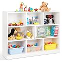 Honey Joy Kids Toy Storage Organizer, 8-Section Storage Daycare Shelf for Preschool, Children 3-Tier Open Wooden Display Book Shelf Organizer for Classroom, Playroom &amp; Nursery, Kindergarten(White)