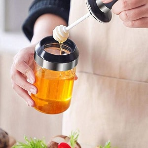 honey storage glass jars containers set transparent attached sealed condiment pots seasoning airtight lid box with honey stick for kitchen - 300 ml 1 - new honey jar
