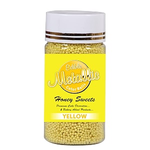 honey sweets bakestable metallic color balls edible for cakes cupcakes donuts amp cookies yellow 100 grams