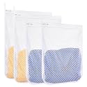 Honeycomb Mesh Laundry Bags 4 Pack (2L+2M), Durable Washing Bags with Auto-Lock Zippers, Heavy Duty Mesh Wash Bags for Delicates, Lingerie, Bra, Sock, Travel Storage Organizer