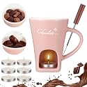Honeydak 1 Set Chocolate Fondue Mug with Fork ＆ Candle, Pink