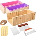 Honeydak 2 Pcs Soap Molds Making Kit with Soap Cutter for Making 42 oz Silicone Loaf Mold Set with Stainless Steel Wavy & Straight Slicer 50 Bags 60 Stickers 32.8 ft Rope for Homemade Craft Supplie