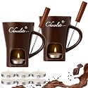 Honeydak 2 Set Chocolate Fondue Mug with Fork ＆ Candle, Brown
