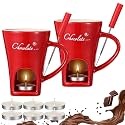 Honeydak 2 Set Chocolate Fondue Mug with Fork ＆ Candle, Red