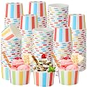 Honeydak 200 Pack 5 oz Ice Cream Cups Rainbow Striped Paper Disposable