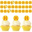 Honeydak 48 Pcs Softball Cupcake Rings Toppers Sport Ball Cake Decoration