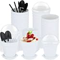 Honeydak 50 Pack Flowerpot Dessert Cup Plastic Cake Cups with Lid Shovel Spoon Bottom Tray Small Flower Pot Cups Dessert Ice Cream Yogurt Containers Holder for Ice Cream DIY(White)